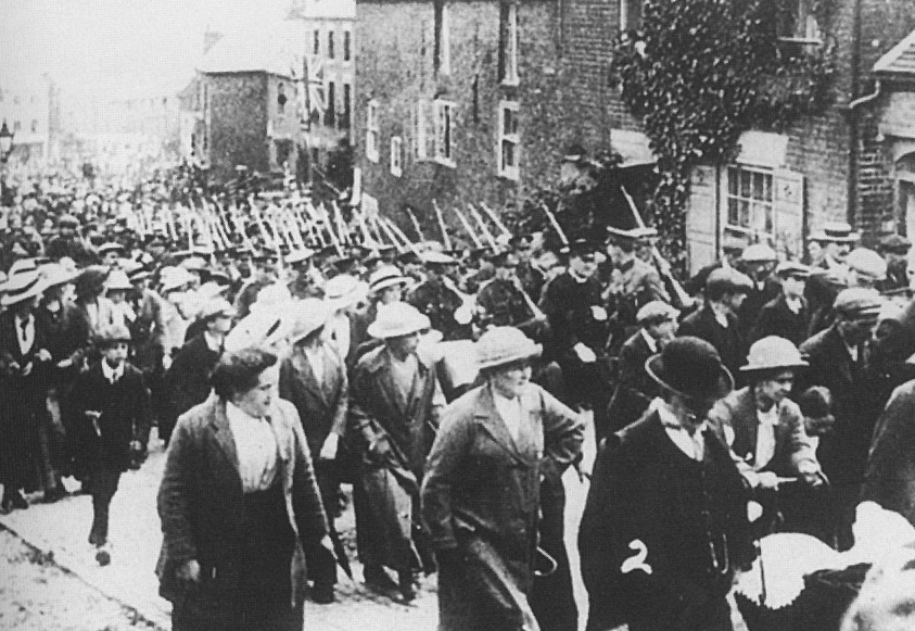 C Company, 6th (Derbyshire) Battalion, the Sherwood Foresters (Notts & Derby) Regiment  leaving  Ashbourne along the Buxton Road on 6/7th August 1914